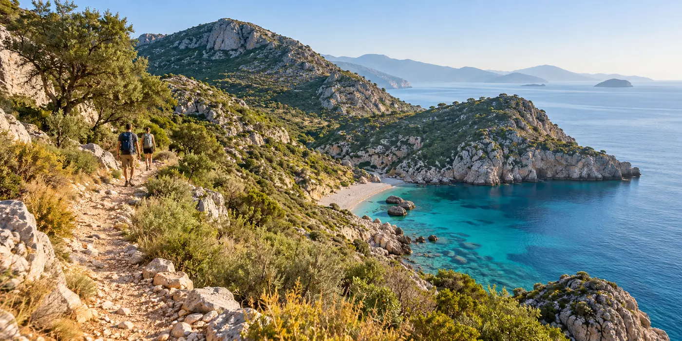 Hiking through a Greek coastal landscape