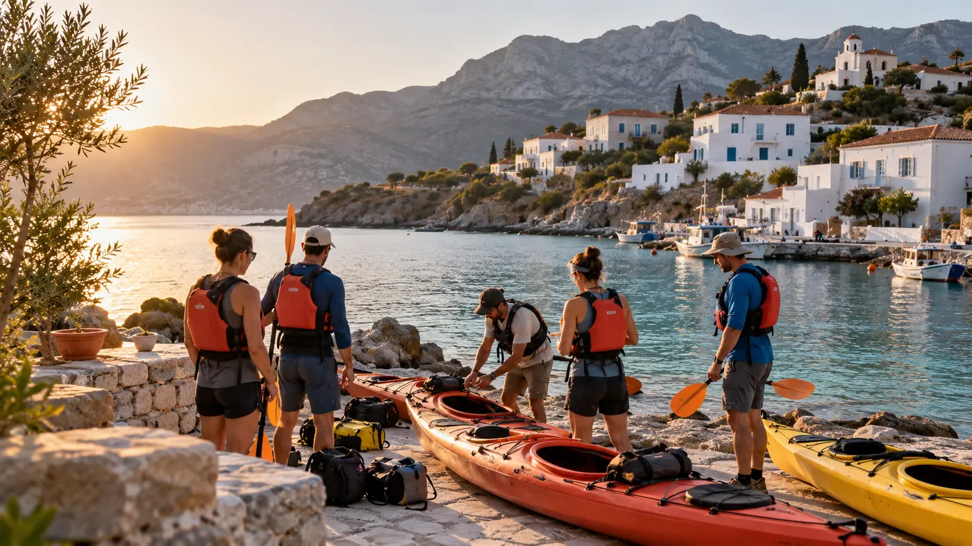 Organized sea-kayak activity on a Greek island